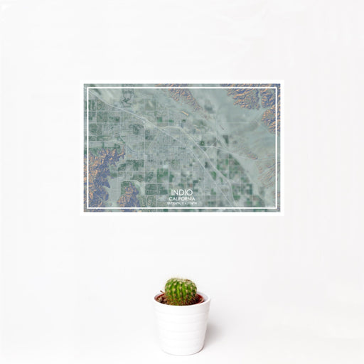 12x18 Indio California Map Print Landscape Orientation in Afternoon Style With Small Cactus Plant in White Planter