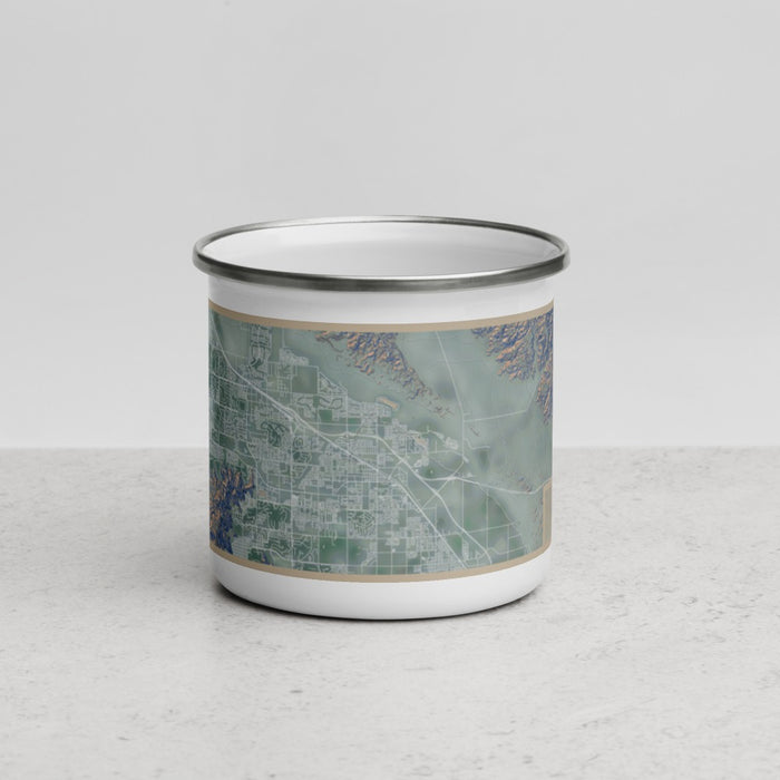 Front View Custom Indio California Map Enamel Mug in Afternoon