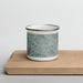 Front View Custom Indio California Map Enamel Mug in Afternoon on Cutting Board