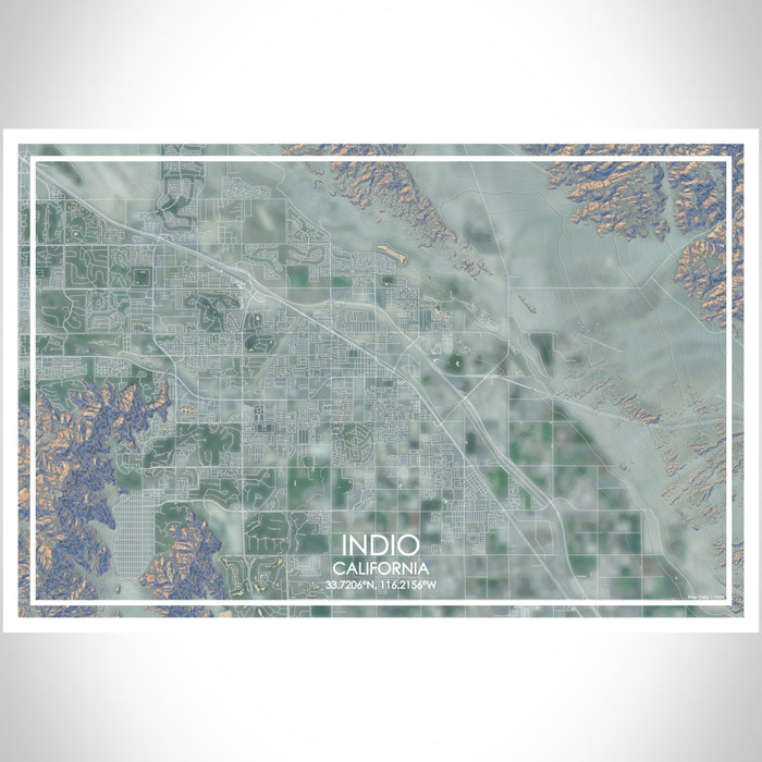 Indio California Map Print Landscape Orientation in Afternoon Style With Shaded Background