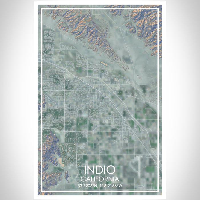 Indio California Map Print Portrait Orientation in Afternoon Style With Shaded Background