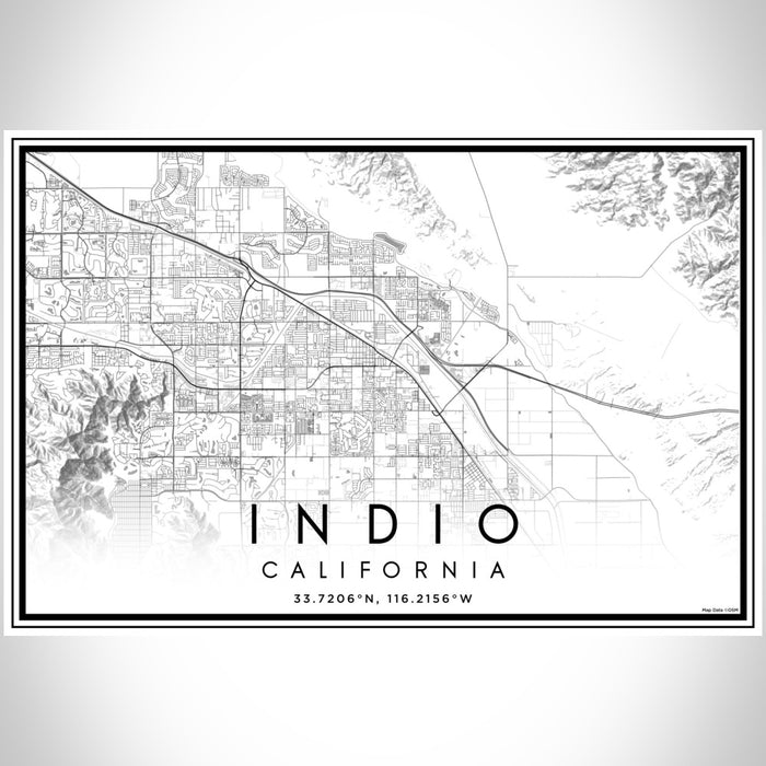 Indio California Map Print Landscape Orientation in Classic Style With Shaded Background