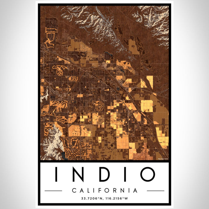 Indio California Map Print Portrait Orientation in Ember Style With Shaded Background