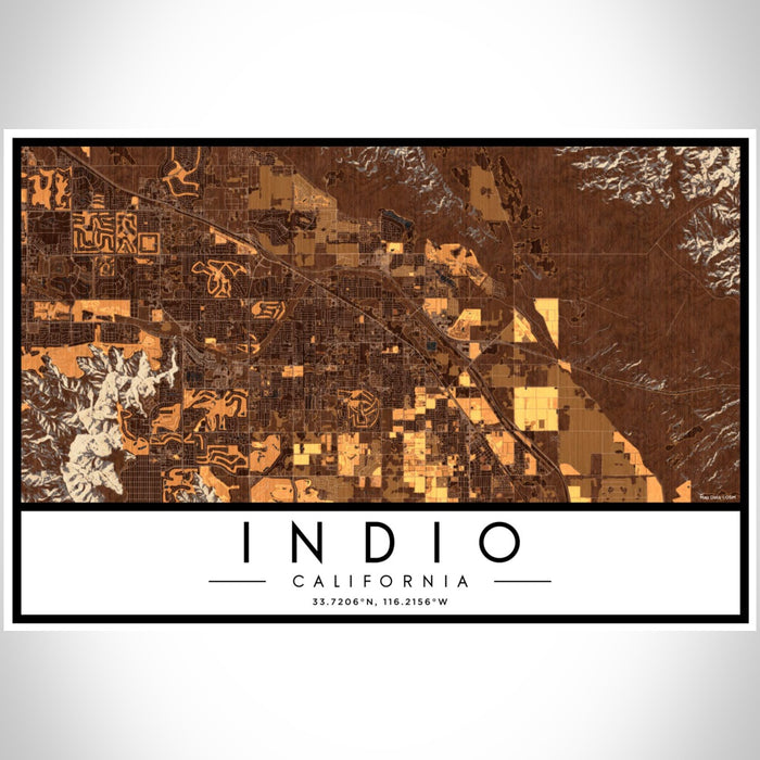 Indio California Map Print Landscape Orientation in Ember Style With Shaded Background