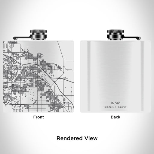 Rendered View of Indio California Map Engraving on 6oz Stainless Steel Flask in White