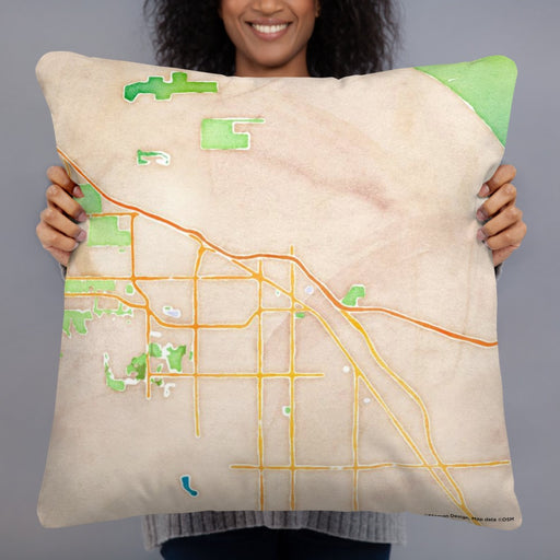 Person holding 22x22 Custom Indio California Map Throw Pillow in Watercolor