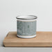 Front View Custom Inglewood California Map Enamel Mug in Afternoon on Cutting Board