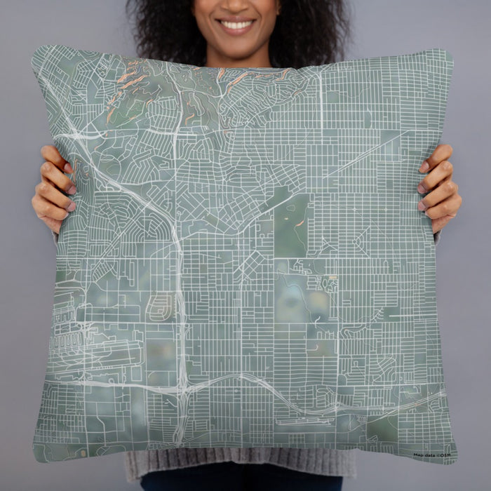 Person holding 22x22 Custom Inglewood California Map Throw Pillow in Afternoon