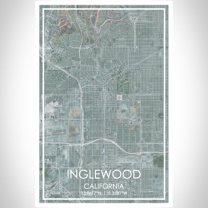 Inglewood California Map Print Portrait Orientation in Afternoon Style With Shaded Background