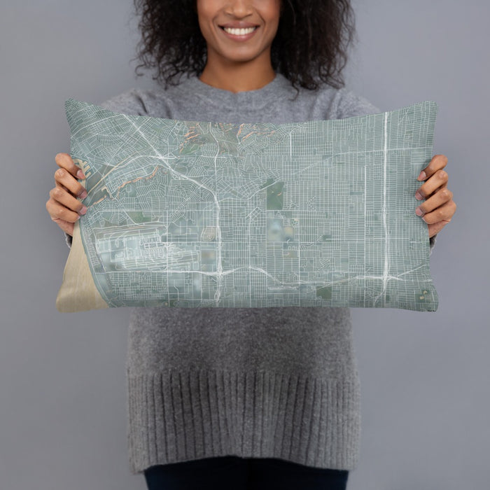 Person holding 20x12 Custom Inglewood California Map Throw Pillow in Afternoon