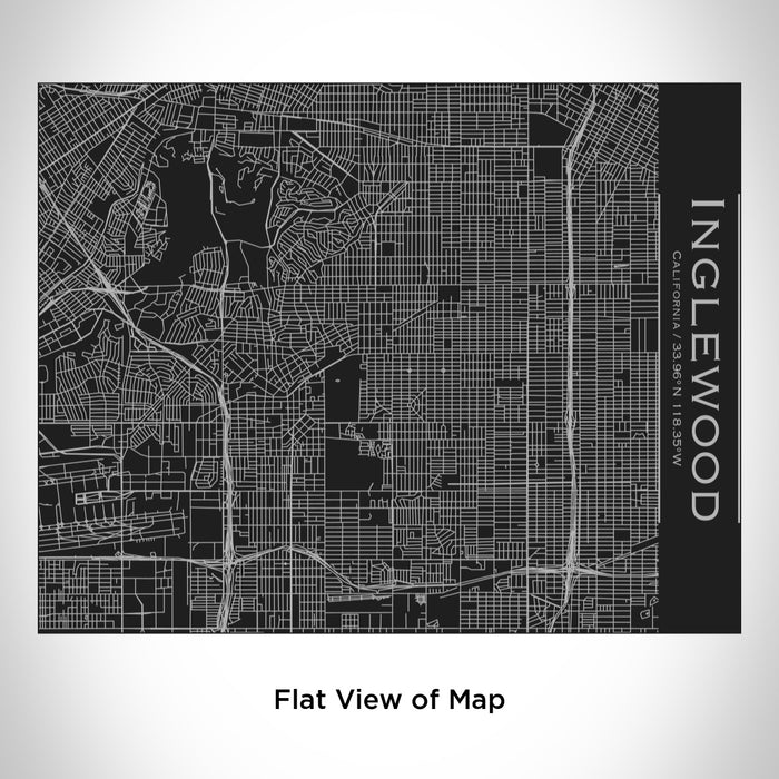 Rendered View of Inglewood California Map Engraving on 20oz Stainless Steel Insulated Bottle with Bamboo Top in Black