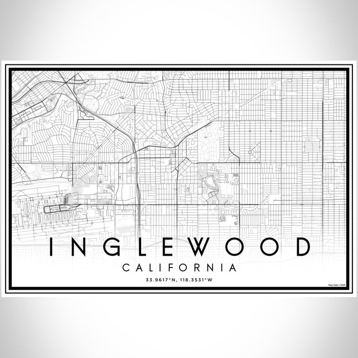 Inglewood California Map Print Landscape Orientation in Classic Style With Shaded Background