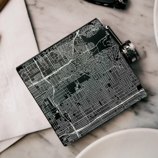 Inglewood California Custom Engraved City Map Inscription Coordinates on 6oz Stainless Steel Flask in Black
