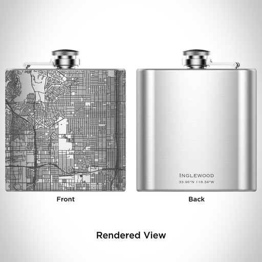 Rendered View of Inglewood California Map Engraving on 6oz Stainless Steel Flask