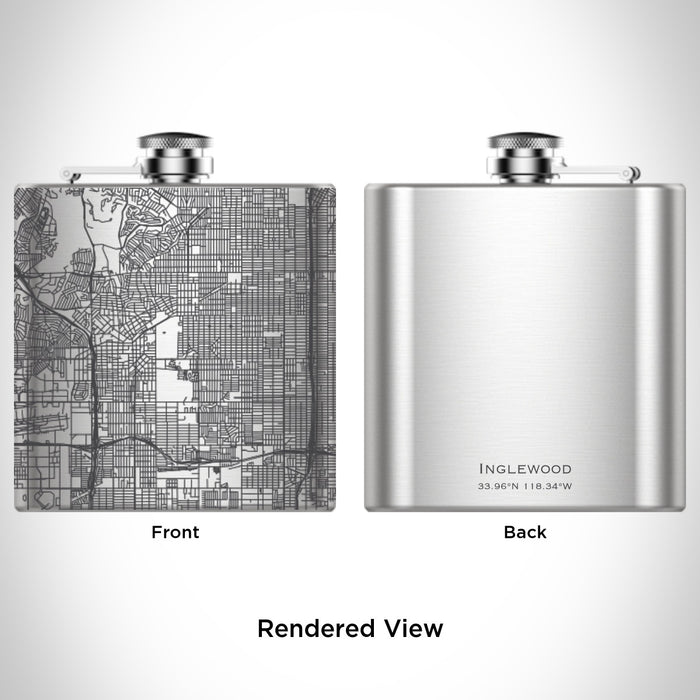 Rendered View of Inglewood California Map Engraving on 6oz Stainless Steel Flask