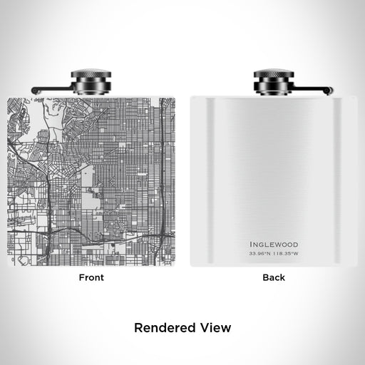 Rendered View of Inglewood California Map Engraving on 6oz Stainless Steel Flask in White