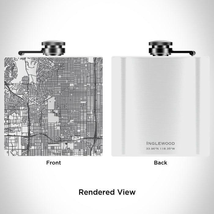 Rendered View of Inglewood California Map Engraving on 6oz Stainless Steel Flask in White