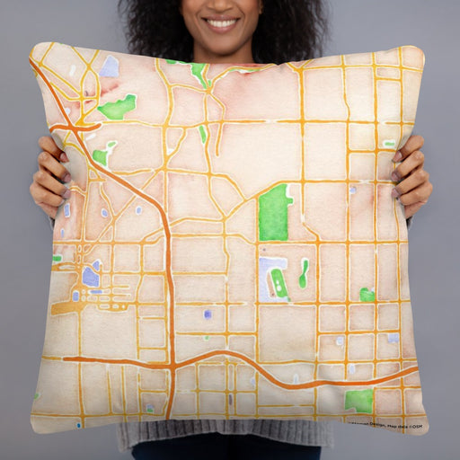Person holding 22x22 Custom Inglewood California Map Throw Pillow in Watercolor