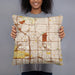 Person holding 18x18 Custom Inglewood California Map Throw Pillow in Woodblock