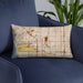 Custom Inglewood California Map Throw Pillow in Woodblock on Blue Colored Chair