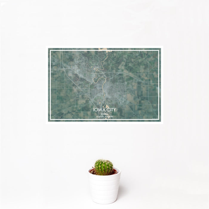 12x18 Iowa City Iowa Map Print Landscape Orientation in Afternoon Style With Small Cactus Plant in White Planter