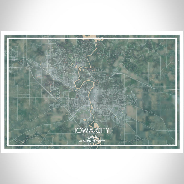 Iowa City Iowa Map Print Landscape Orientation in Afternoon Style With Shaded Background