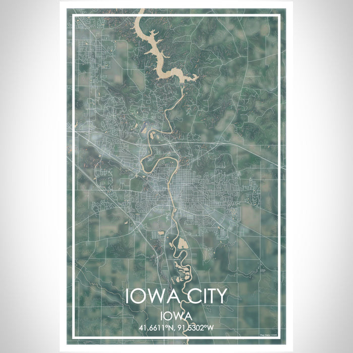 Iowa City Iowa Map Print Portrait Orientation in Afternoon Style With Shaded Background