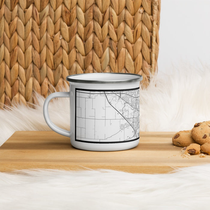 Left View Custom Iowa City Iowa Map Enamel Mug in Classic on Table Top