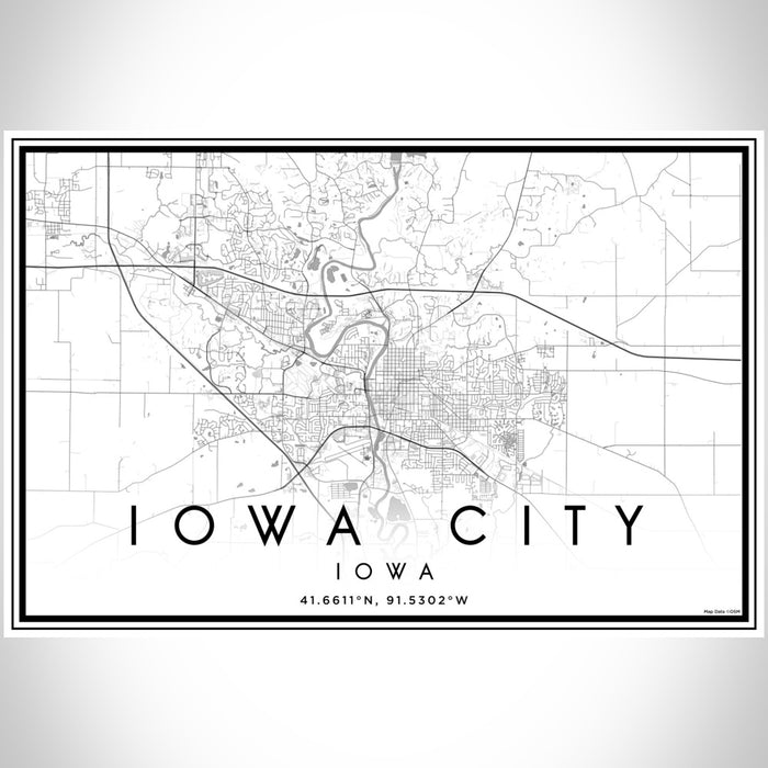Iowa City Iowa Map Print Landscape Orientation in Classic Style With Shaded Background