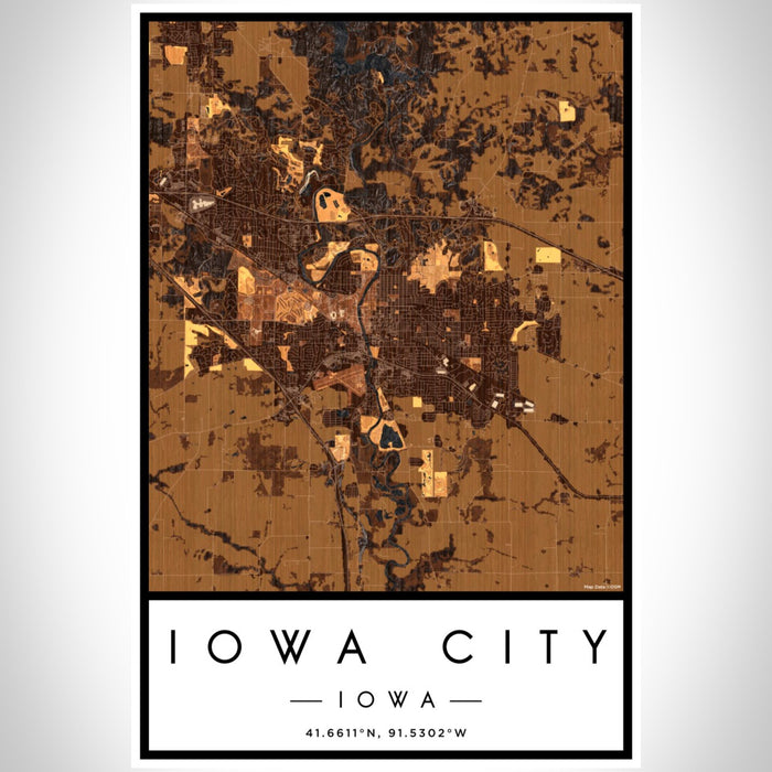 Iowa City Iowa Map Print Portrait Orientation in Ember Style With Shaded Background