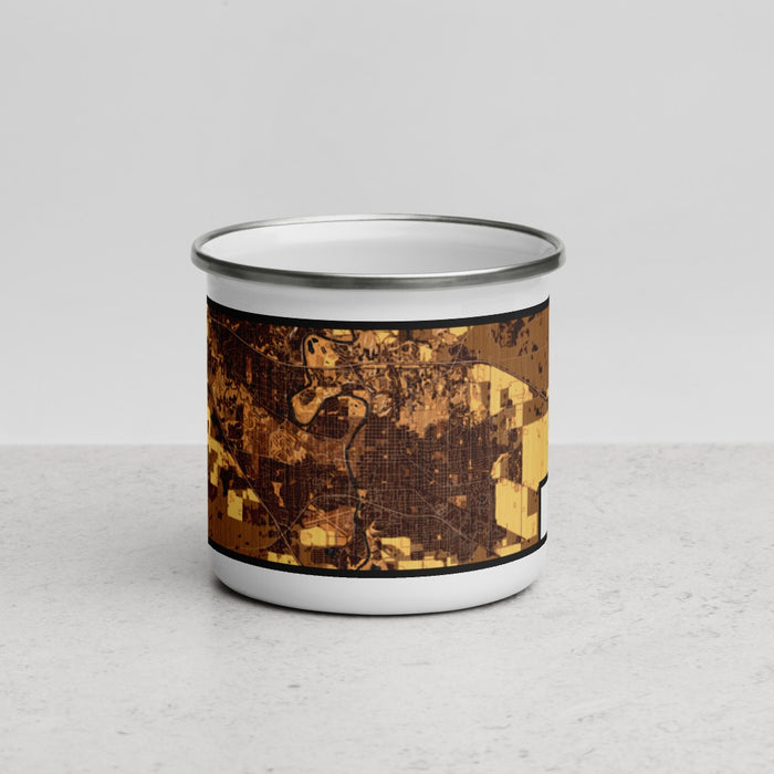 Front View Custom Iowa City Iowa Map Enamel Mug in Ember