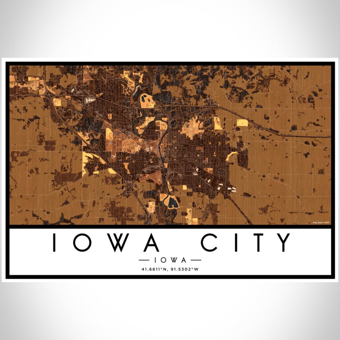 Iowa City Iowa Map Print Landscape Orientation in Ember Style With Shaded Background