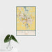16x24 Iowa City Iowa Map Print Portrait Orientation in Woodblock Style With Tropical Plant Leaves in Water