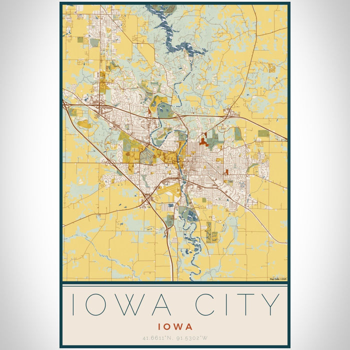 Iowa City Iowa Map Print Portrait Orientation in Woodblock Style With Shaded Background