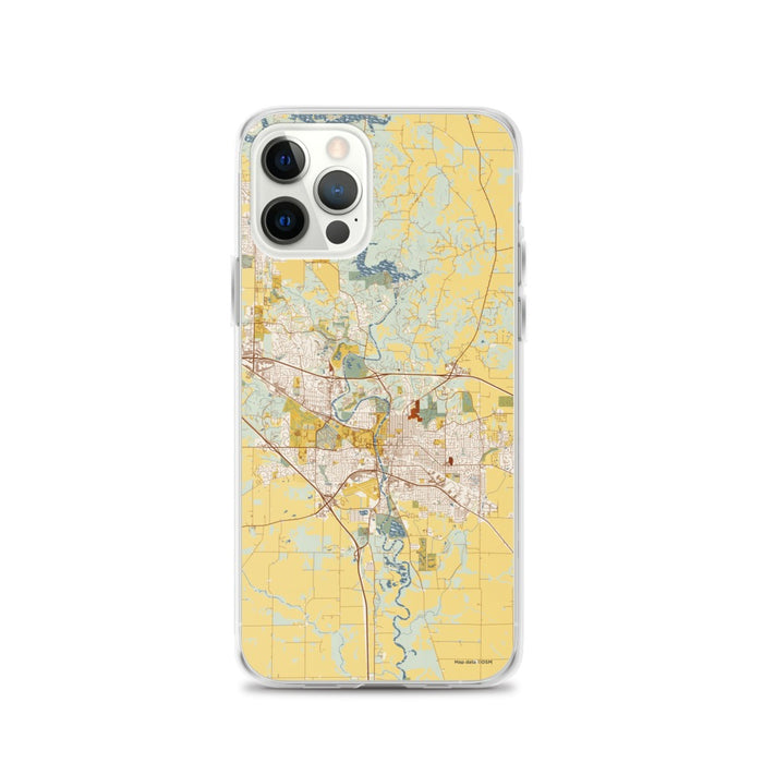 Custom Iowa City Iowa Map iPhone 12 Pro Phone Case in Woodblock