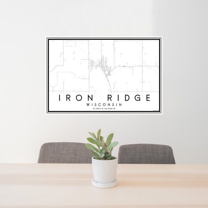 24x36 Iron Ridge Wisconsin Map Print Lanscape Orientation in Classic Style Behind 2 Chairs Table and Potted Plant