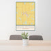 24x36 Iron Ridge Wisconsin Map Print Portrait Orientation in Woodblock Style Behind 2 Chairs Table and Potted Plant