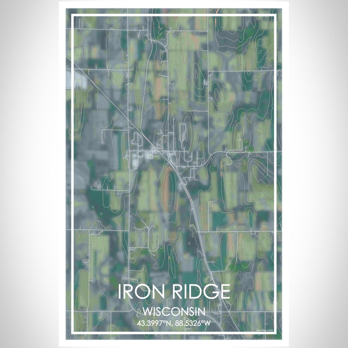 Iron Ridge Wisconsin Map Print Portrait Orientation in Afternoon Style With Shaded Background