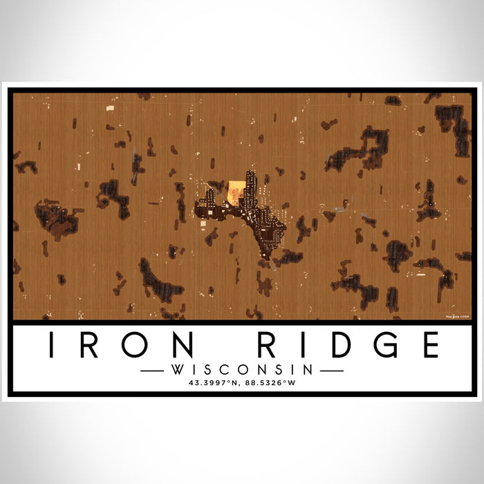 Iron Ridge Wisconsin Map Print Landscape Orientation in Ember Style With Shaded Background