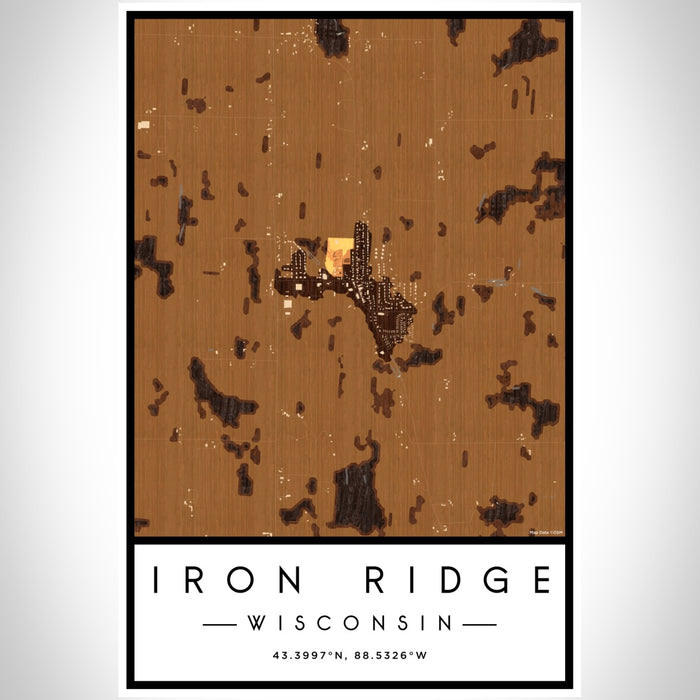 Iron Ridge Wisconsin Map Print Portrait Orientation in Ember Style With Shaded Background