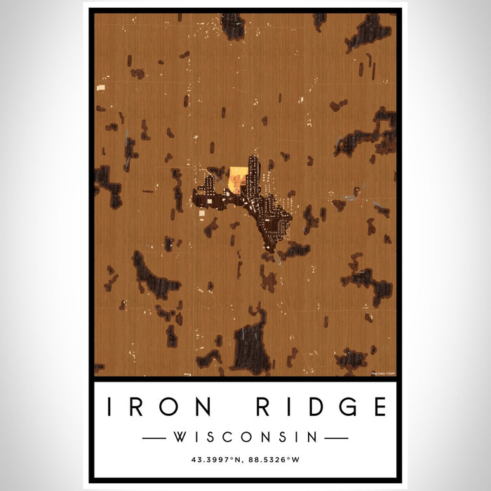 Iron Ridge Wisconsin Map Print Portrait Orientation in Ember Style With Shaded Background
