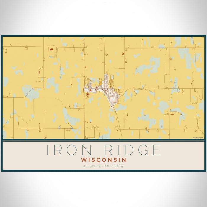 Iron Ridge Wisconsin Map Print Landscape Orientation in Woodblock Style With Shaded Background