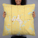 Person holding 22x22 Custom Iron Ridge Wisconsin Map Throw Pillow in Woodblock