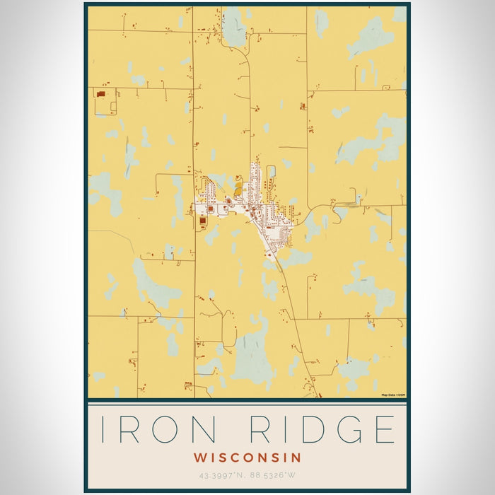 Iron Ridge Wisconsin Map Print Portrait Orientation in Woodblock Style With Shaded Background