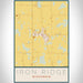 Iron Ridge Wisconsin Map Print Portrait Orientation in Woodblock Style With Shaded Background