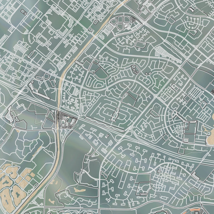 Irvine California Map Print in Afternoon Style Zoomed In Close Up Showing Details