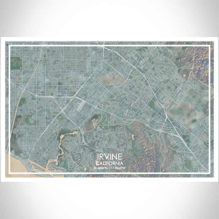 Irvine California Map Print Landscape Orientation in Afternoon Style With Shaded Background