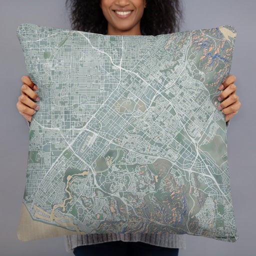 Person holding 22x22 Custom Irvine California Map Throw Pillow in Afternoon
