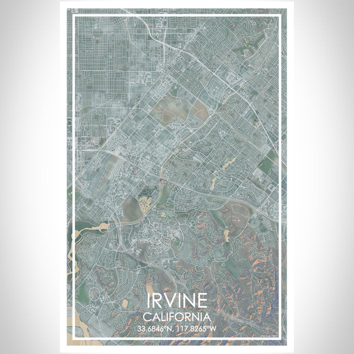 Irvine California Map Print Portrait Orientation in Afternoon Style With Shaded Background