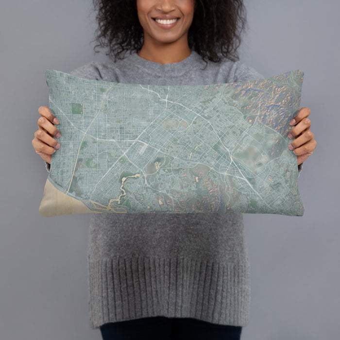 Person holding 20x12 Custom Irvine California Map Throw Pillow in Afternoon